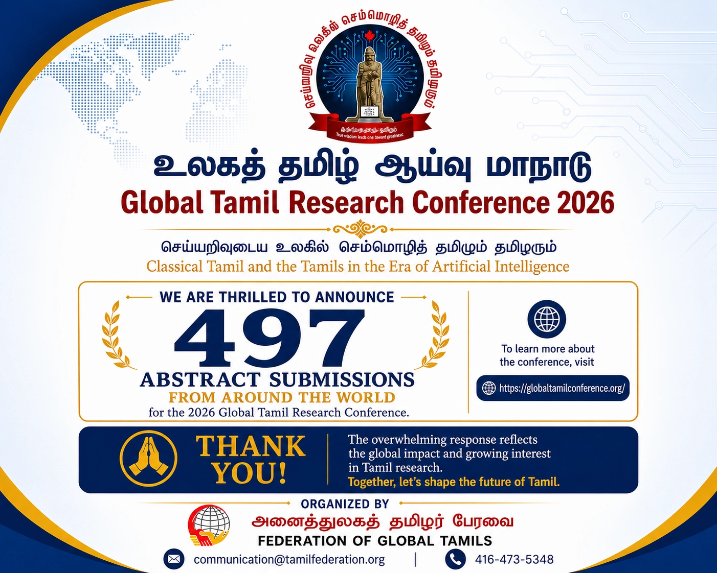 497 research abstracts have been received for the International Tamil Conference!